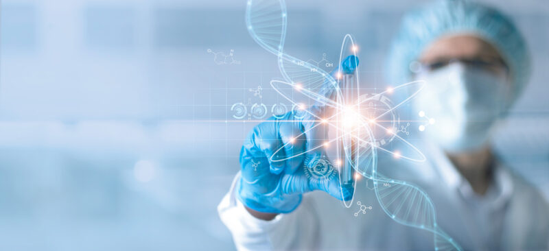 Science researcher holding test tube conducting blood disease research