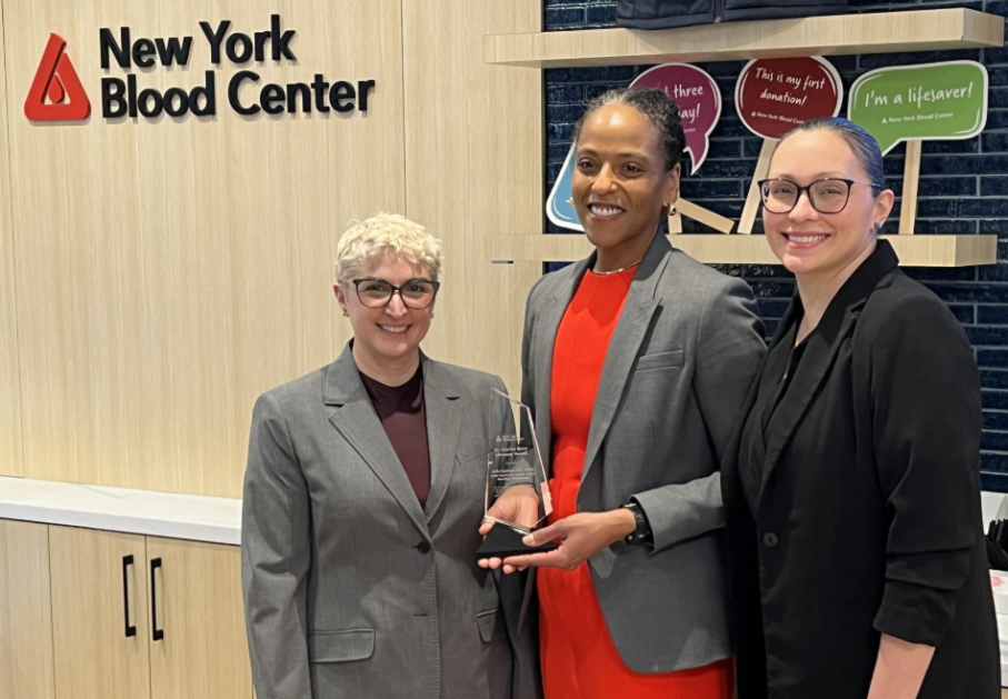 Award recipient Julia Iyasere, MD, MBA, Senior Vice President, Health Justice and Equity and Executive Director of NewYork-Presbyterian Dalio Center for Health Justice, with NYBC's Dr. Sarah Vossoughi, Vice President of Medical Affairs and an Enterprise Medical Director, and Yadira Navarro, Director, Community & Stakeholder Relations.